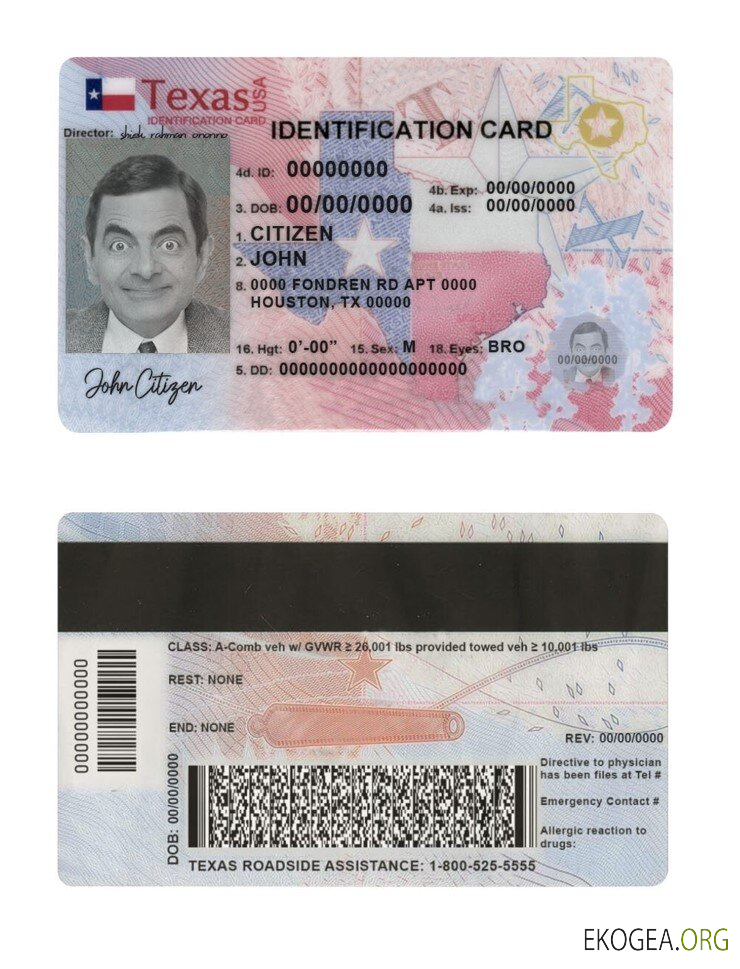Modèle de carte d'identité de l'État du Texas aux États Unis au format PSD, entièrement modifiable (2020 – présent) (1)